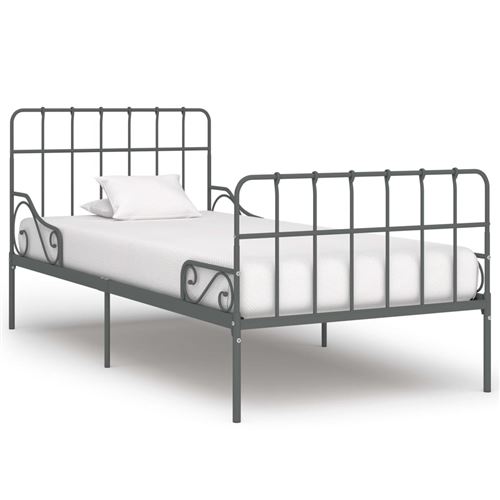 vidaXL Cadre de lit et sommier à lattes Gris Métal 90 x 200 cm
