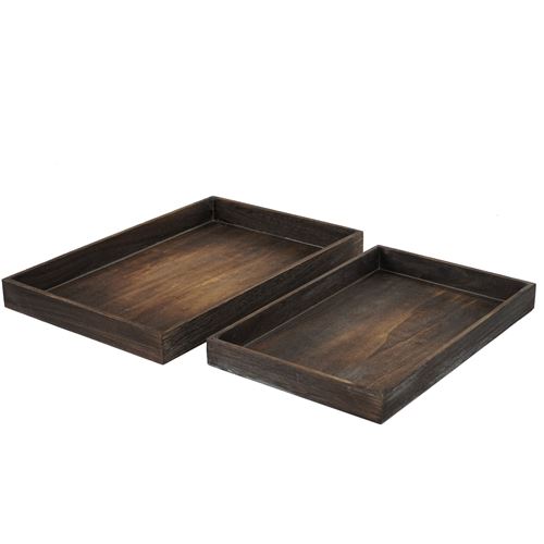 2x bassin T285, tableau à servir en bois style shabby marron