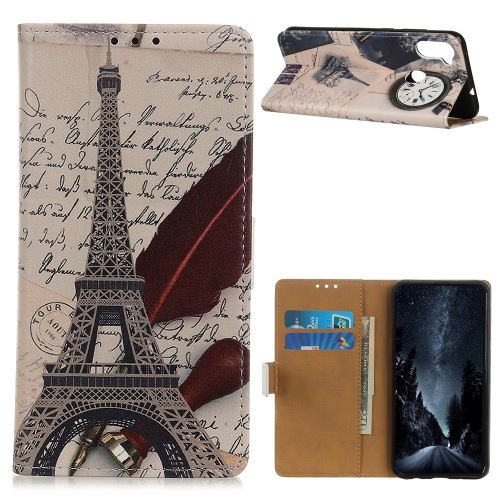 Etui en PU impression de motifs avec support tour eiffel et plume pour votre Samsung Galaxy A11