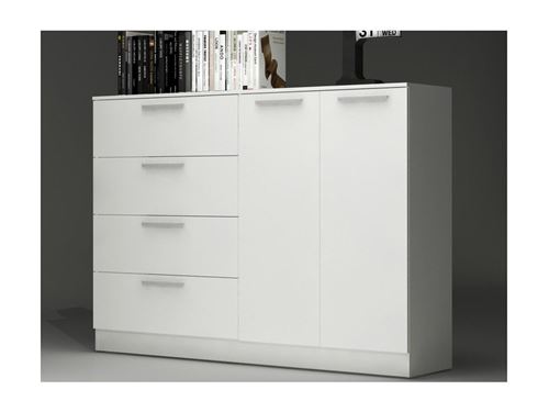 Buffet haut MATHIAS - Blanc - 4 tiroirs et 1 placard