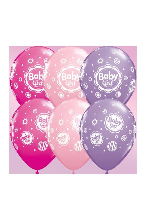 Sachet De 6 Ballons baby Girl 28 Cm 11 Qualatex© - Multicolores - Diamètre: 11 / 28 cm