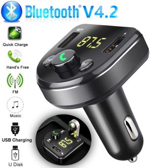 HOPQ Kit Mains Libres Bluetooth Transmetteur FM LED Lecteur MP3 Chargeur USB Accessoires pour Voiture 
