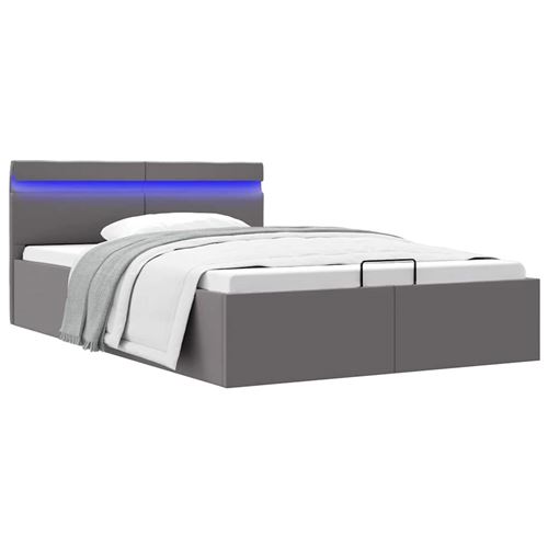 Bedframe met opslag hydraulisch LED kunstleer grijs 140x200 cm 285555