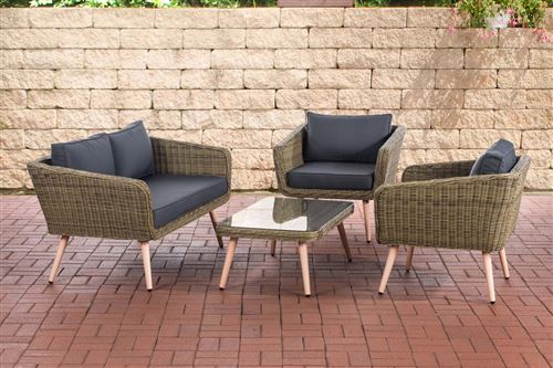 Salon de Jardin Skara en polyrotin 5 mm Nature , Gris fonte/40 cm (Hellbraun)