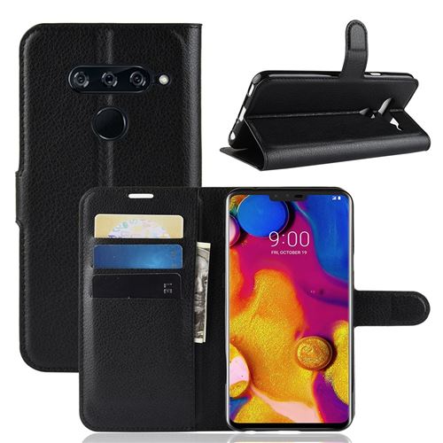 Etui en PU litchi noir pour votre LG V40 ThinQ