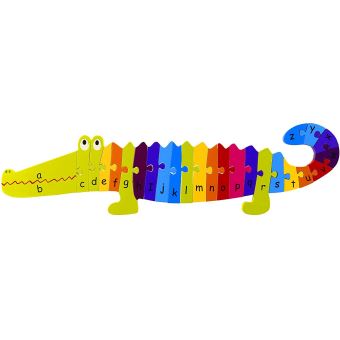 Grand puzzle crocodile en bois 27 pieces : lettre de l'alphabet