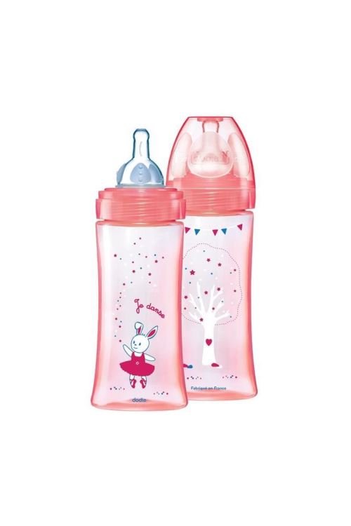 DODIE COFFRETx2 biberons Initiation+ 330ml ROSE DANSEUSE +6 mois tétine ronde 3 vitesses débit 3