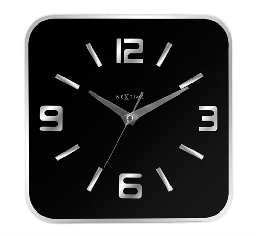 NeXtime NE-8149ZW Horloge murale 43x43 cm, Verre, Miroir, Noir
