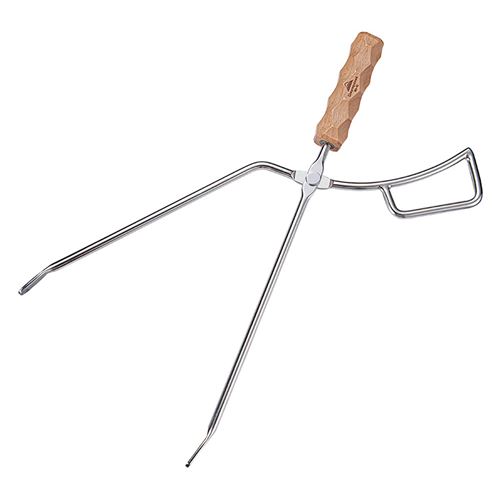 Pince multifonction gril avec clip, manche en bois de hêtre, matériau en acier inoxydable - Argent