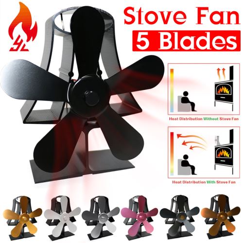 Ventilateur Poêle Cheminée Chauffage De Poêle Faible Bruit Vitesse 1100rpm 5 Lames Hauteur 7.8inch Bronzé