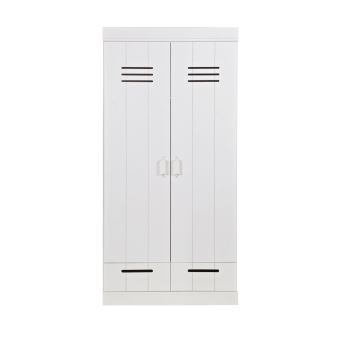 Armoire Vestiaire En Pin 2 Portes 2 Tiroirs Connect Couleur Blanc Achat Prix Fnac