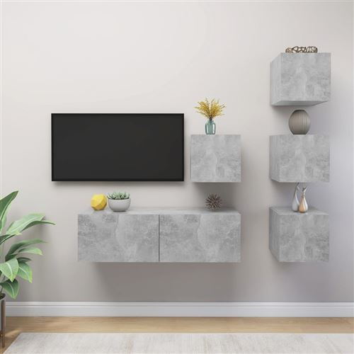 Non Communiqué Gris Vidaxl Ensemble De Meuble Tv 5 Pcs Béton Aggloméré