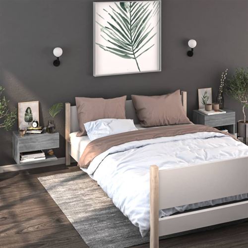 Vidaxl Gris Tables De Chevet Murales 2 Pcs - Sonoma - Image 3