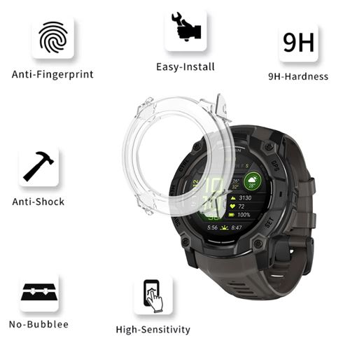 Coque De Protection + Verre Trempé Pour Garmin Instinct 3 (50mm) - 2 Pièces - Noire - Anti-chocs & Rayures - 9