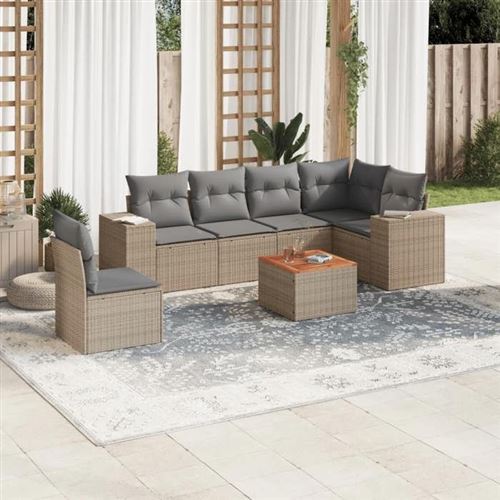 Non Communiqué Beige Salon De Jardin Modulable Vidaxl Rotin 7 Pieces X 83 X 69 6 Personnes