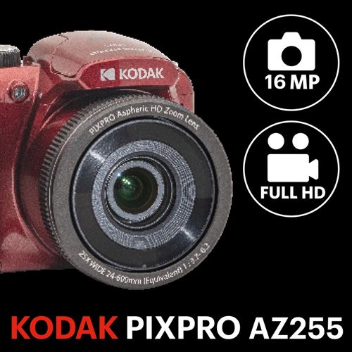 Appareil Photo Bridge KODAK Pixpro AZ255 – 16 MP, Zoom Optique 25x, Vidéo Full HD, étui Inclus – Rouge - 6