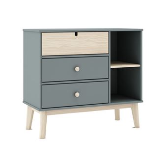 Commode 3 Tiroirs 2 Niches MDF et Pin Coloris Gris Vert et Naturel - KAINA - ALTOBUY - 1