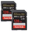 Paquet De Deux Carte mémoire SDXC SanDisk Extreme PRO 128 Go Jusqu'à 170 Mo/s, UHS-I, Classe 10, U3, V30 - 2PCS/PACK