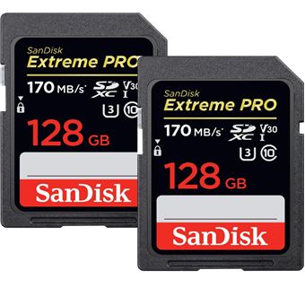 Paquet De Deux Carte mémoire SDXC SanDisk Extreme PRO 128 Go Jusqu'à 170  Mo/s, UHS-I, Classe 10, U3, V30 - 2PCS/PACK - Carte mémoire SD - Achat &  prix