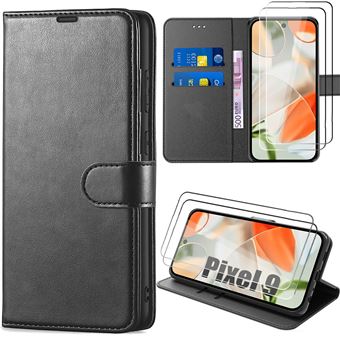Coque et 2 Verres Trempés pour Google Pixel 9 - Coque Portefeuille Anti-Rayures Synthécuir Noir - BOOLING - 1