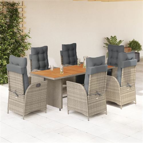 Non Communiqué Gris Vidaxl 7-Delige Tuinset Met Kussens Poly Rattan Grijs3213370
