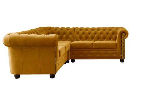 William - Canap&eacute; d'angle Chesterfield - 5 places - velours - Jaune