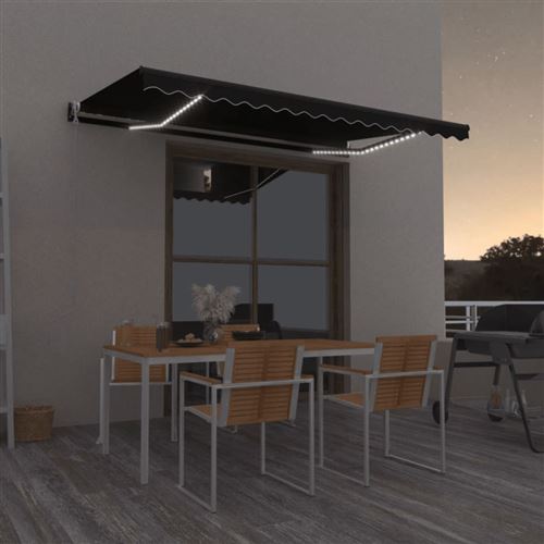 vidaXL Auvent automatique capteur de vent et LED 400x350 cm Anthracite3069194