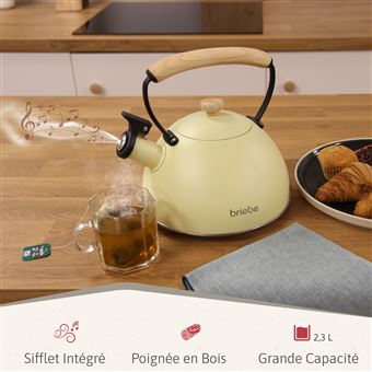 Bouilloire Sifflante 3L En Acier Inoxydable - Style Vintage - Induction Et Gaz - Poignée Bois