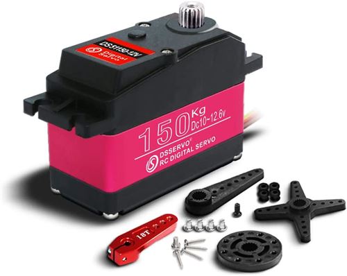 Servomoteur DS51150 12V 150KG pour Robotique et Modélisme Haute Couple 173kg-cm, Vitesse 0.19 sec/60° Idéal pour Camions Robotisés, Voitures Baja 1:10, Métal