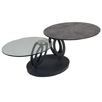 Table Basse Ovale Plateaux Verre et Céramique Gris - VITAK - ALTOBUY - 1