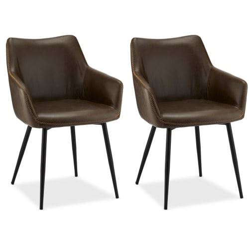 Ibbe Design Maria Lot de 2 Brun Chaises Salle à Manger en Similicuir Simili Cuir, Pieds en Métal