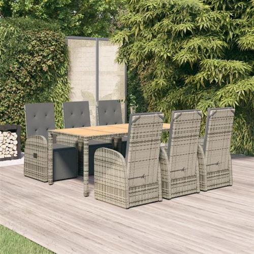 Vidaxl Grise Ensemble À Manger De Jardin 7 Pièces - Résine Tressée - Image 3