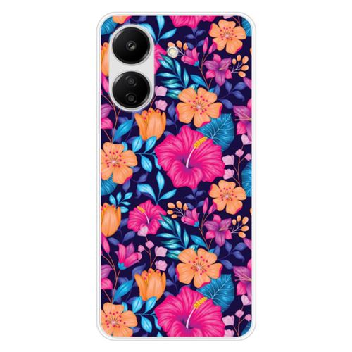 Coque en silicone imprimée compatible Xiaomi Redmi 13C 4G Fleurs Exotiques