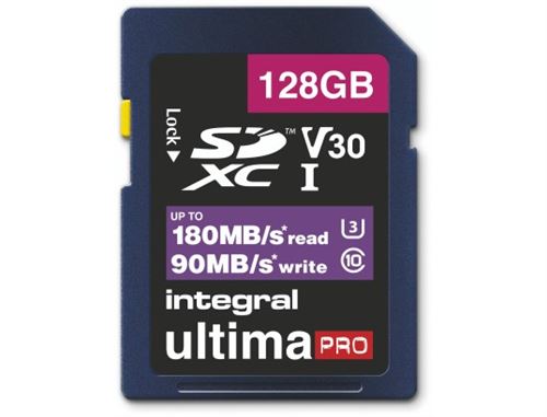Integral UltimaPro - Carte mémoire flash - 128 Go - Video Class V30 / UHS-I U3 / Class10 - SDXC UHS-I
