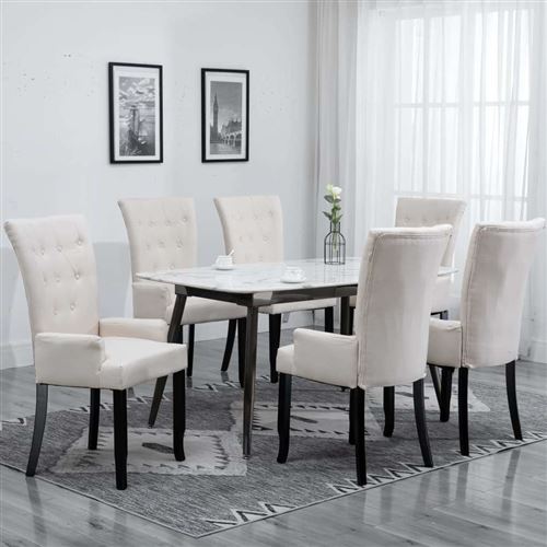 vidaXL Chaises de salle à manger avec accoudoirs 6pcs Beige Tissu