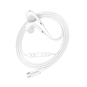 Écouteurs Filaires USB-C avec Microphone intégré pour Samsung Galaxy S21 Mayaxess Blanc - 1