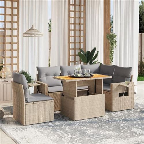 Vidaxl Beige Salon De Jardin 6 Pcs - Image 2
