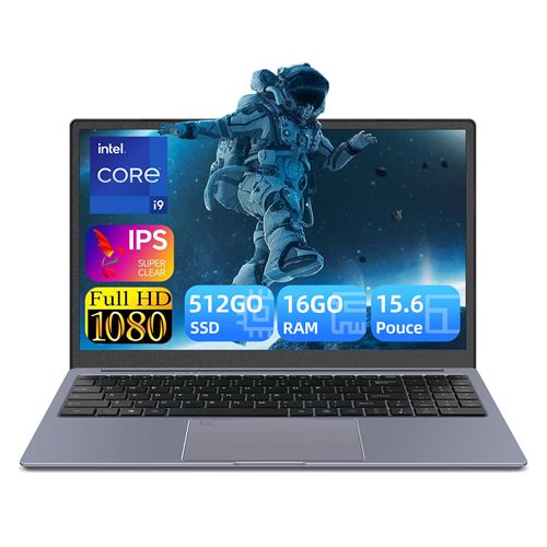 Ordinateur Portable Intel Core i9-8950HK (Jusqu'à 3,4 GHz), 16Go RAM 512Go SSD PC Portable avec 15,6 Pouces, Clavier Rétroéclairé 1920*1080 IPS 5000mAh Battterie BT5.0 USB 3.0×2 Laptop AZERTY-Gris