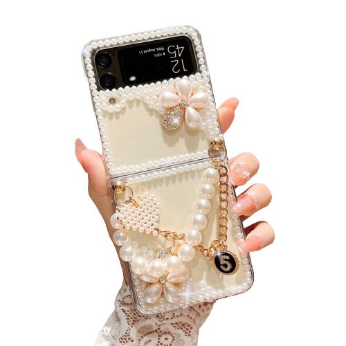 Coque Transparent Compatible Samsung Galaxy Z Flip 4 FONGWAN Diamant Strass étincelants Scintillant Luxe avec Chaîne pour Fille Femme - A