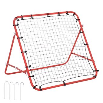 Filet de rebond pliable inclinaison réglable - piquets d'ancrage inclus - filet PE noir métal époxy rouge - 1