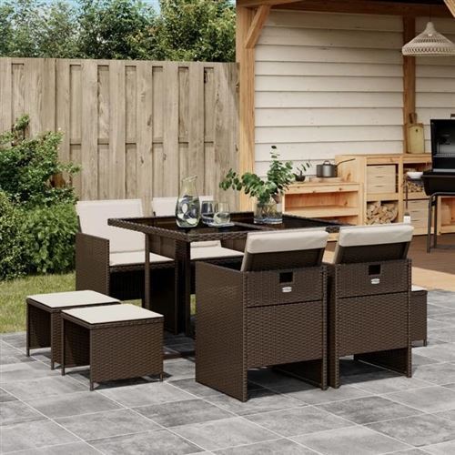 Non Communiqué Marron Vidaxl Ensemble À Manger De Jardin Avec Coussins 9 Pcs, Table Et Chaise De Terrasse, Meubles De Patio, Mobilier D'extérieur, 3210597