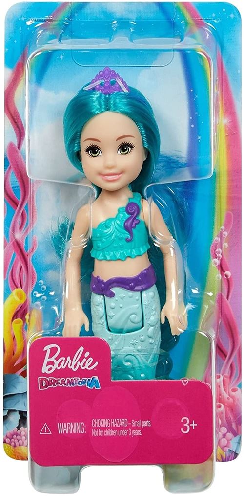 Barbie Dreamtopia Chelsea Poupée fille sirène avec cheveux turquoise et queue 16,5 cm