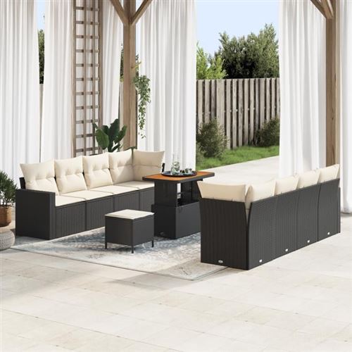 Non Communiqué Noir Ensemble De Canapés De Jardin 11 Pièces Avec Coussins Rotin Poly Acacia, Ensemble De Dîner De Jardin 3 Pièces 3361590