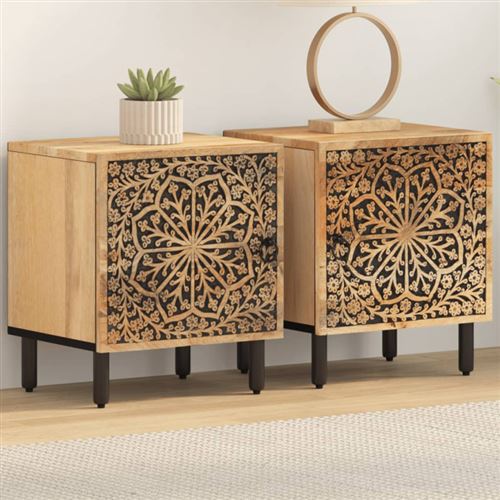 Non Communiqué Marron Tables De Chevet 2 Pcs 40X33x46 Cm Bois De Manguier Solide