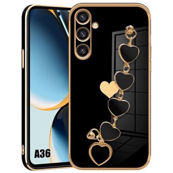Coque pour Samsung Galaxy A36 5G, Silicone Motif Cœur Souple Anti-Rayure avec Bracelet Noir - BOOLING - 1