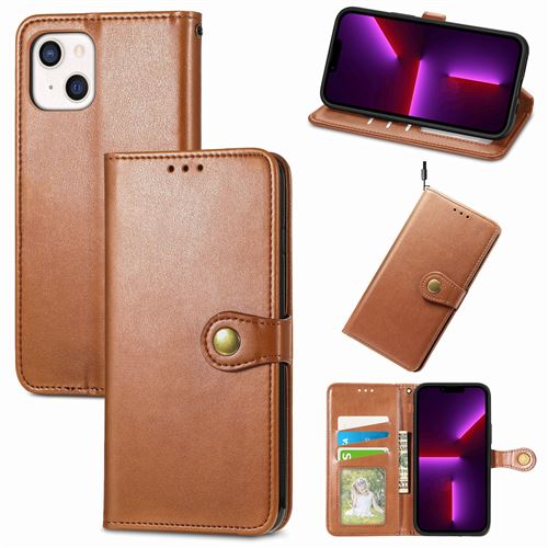 MPFRANCE Housse pour iPhone 13 Marron [Porte Carte, etui portefeuille, boucle]