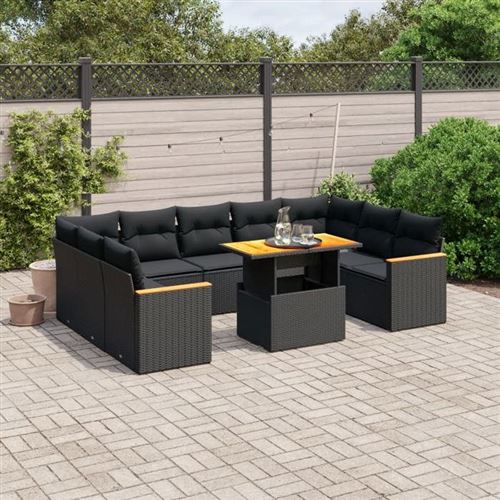Non Communiqué Noir Vidaxl Salon De Jardin Avec Coussins 11 Pcs, Canapés De Terrasse, Ensemble De Meubles De Patio, Mobilier D'extérieur, 3273246