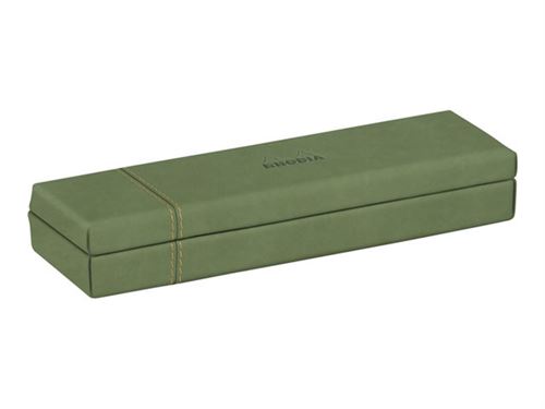 RHODIA Rhodiarama Home Office - Trousse - 21 x 5.5 x 3 cm - Italian leatherette - vert gris, couture de selle orange