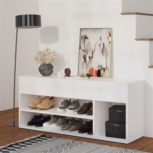 vidaXL Banc à chaussures Blanc 105x30x45 cm Bois d'ingénierie