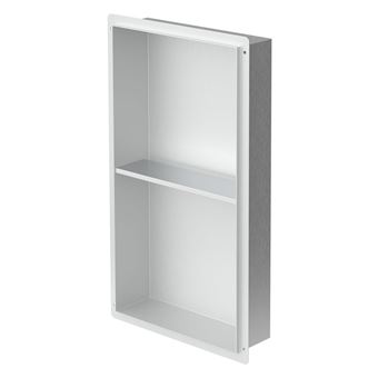 Niche Murale Douche Avec Support Papier Toilette – En Acier Inoxydable 304 – Étagère Encastrée Salle De Bain – Blanc, 18 X 10,2 X 34 Cm – Rangement Pratique